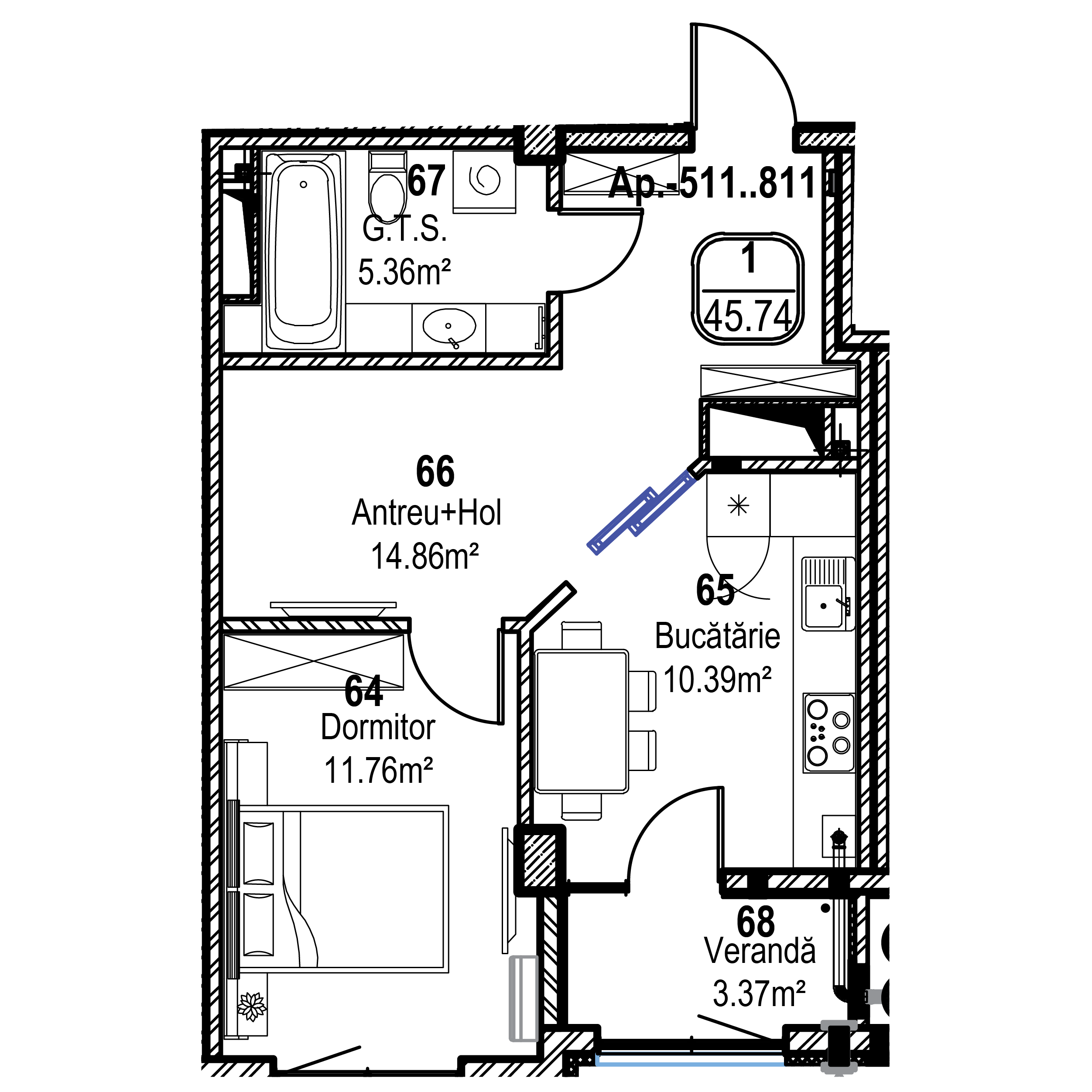 Apartament cu 3 camere